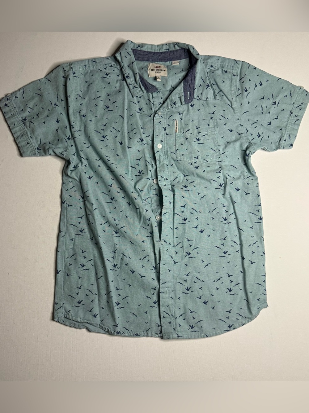 Ben Sherman Seafoam Green Short-Sleeve Printed Button-Down Shirt